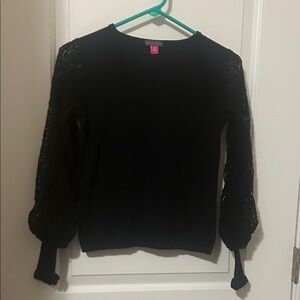 Vince Camuto Black Lace Balloon-Sleeve Pullover